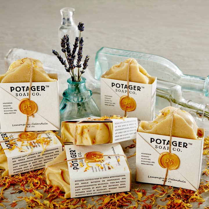 Potager Soap Company - Wholesale Bar Soap - Lemongrass Calendula Bar Wrapped | Gift‑Ready Artisanal3