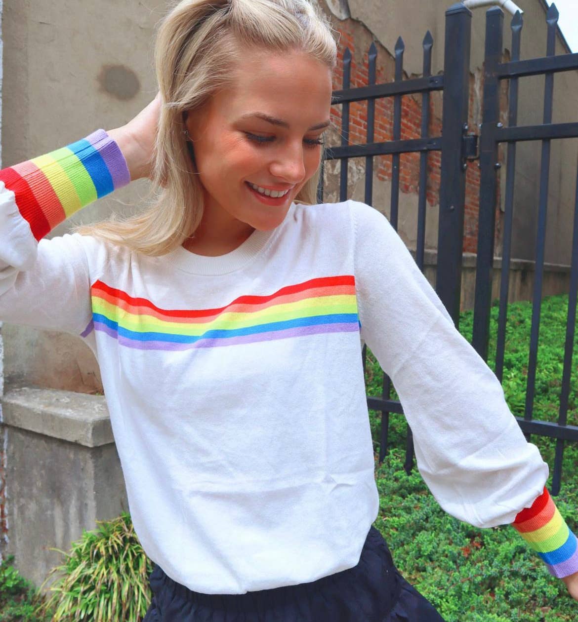 Molly Moran LLC - Wholesale Knit Sweater - Women's - Cream Puff Sleeve Rainbow Sweater4