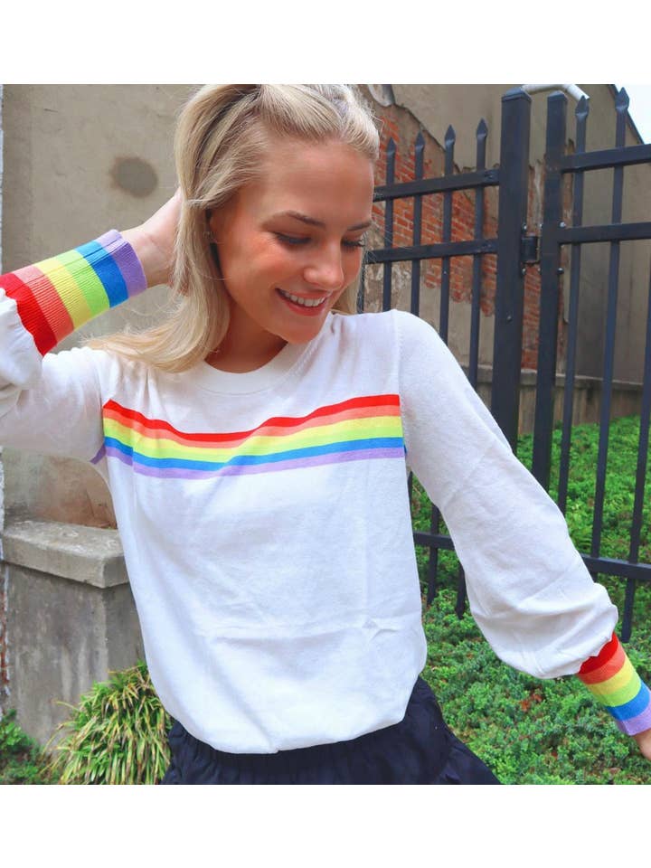 Molly Moran LLC - Wholesale Knit Sweater - Women's - Cream Puff Sleeve Rainbow Sweater4