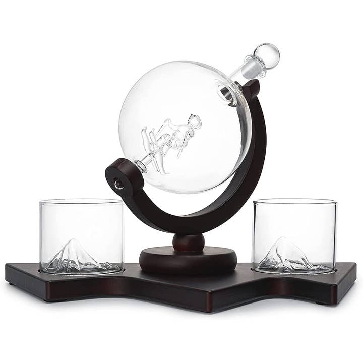 The Wine Savant / Khen Glassware - Vendita all'ingrosso Decanter - Decanter per whisky da sci con 2 bicchieri Glacier Mountain2