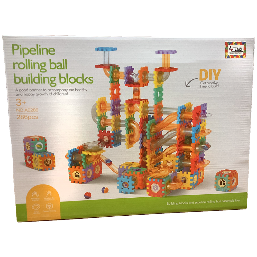 Texas Toy Distribution – wholesale Building set – Child – Pipeline Rolling Ball Building Blocks Marble Drop Set 286 Pcs0