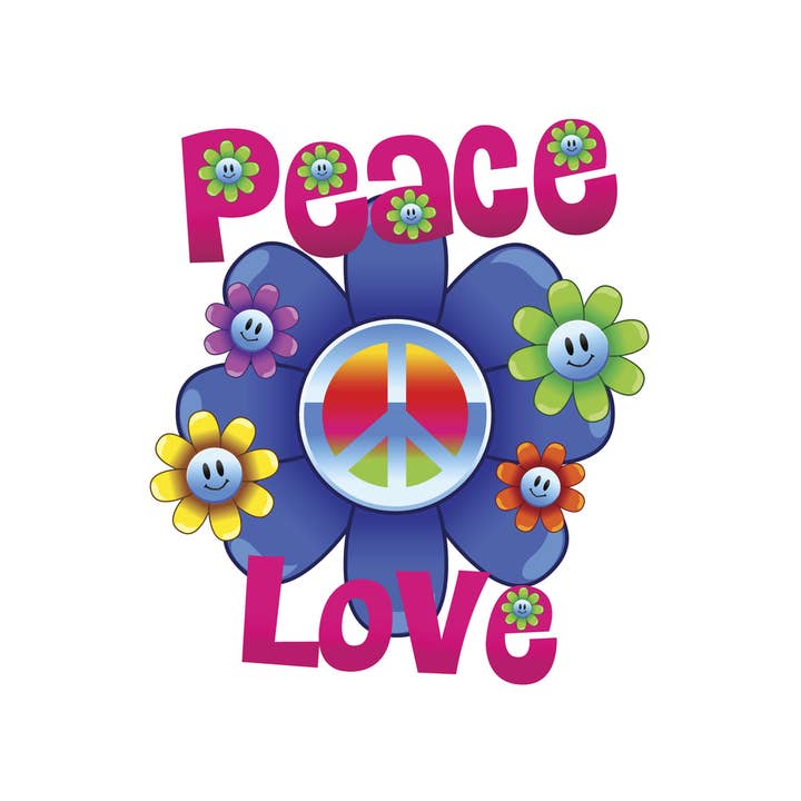 Colorful Peace and Love with Flowers Illustration Wall Art for wholesale by Gotham Gifts