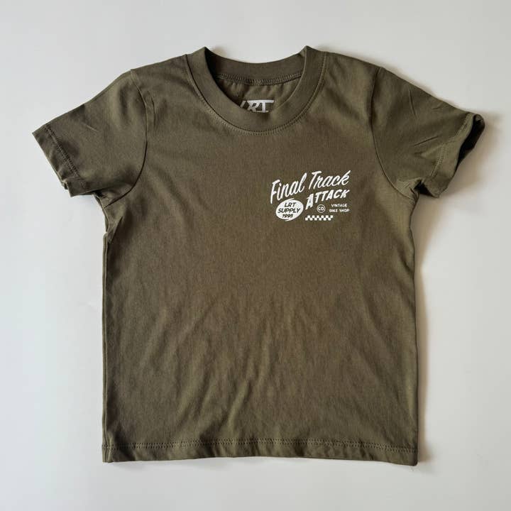 Little Rad Things - Wholesale Screen Printed T-Shirt - Kids - FINAL TRACK ATTACK TEE - MILITARY GREEN1