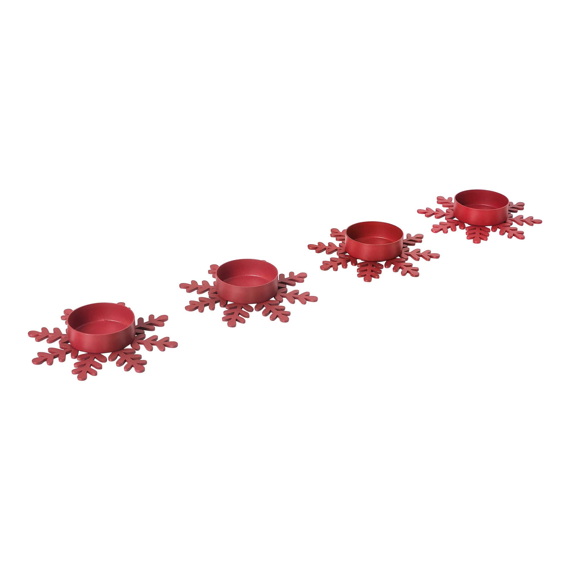 VHC Brands - Wholesale Candle Holder - Tealight Holder Snowflake Barn Red Set of 4 0.6x4.13x4.135