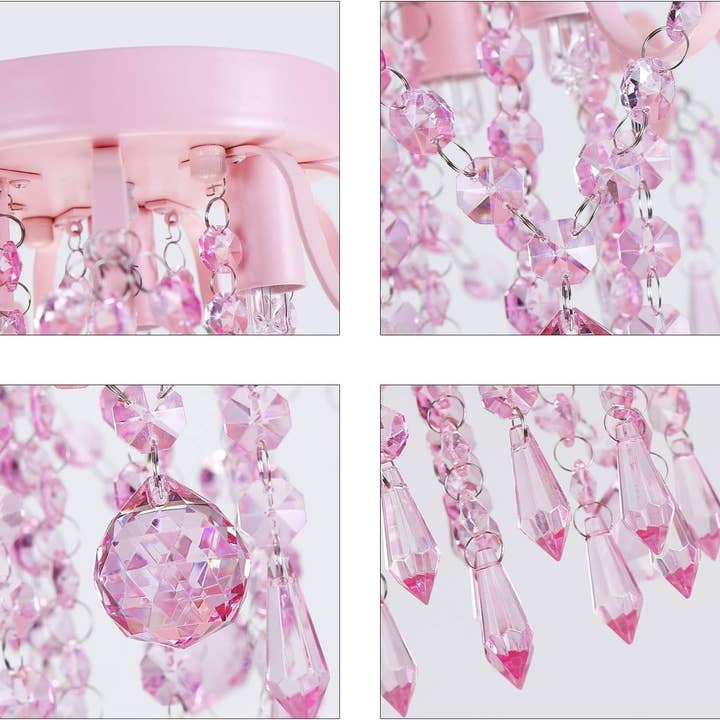Mini Chandelier Crystal,Semi Flush Mount Pink Girl Chandelier, Small Crystal Ceiling Light Fixture Bedroom Bathroom Closet Nursery 3 Lights for wholesale on Faire5