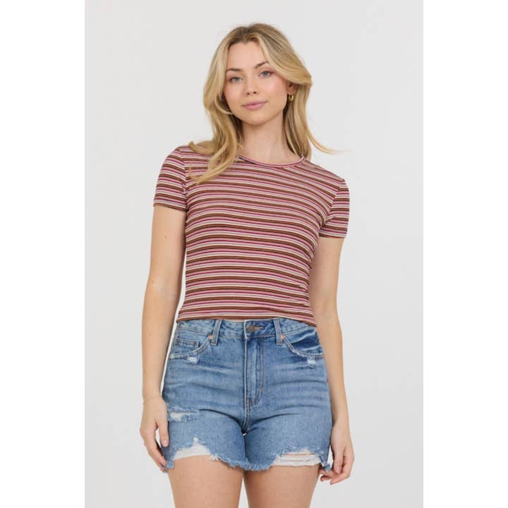 Basic Ribbed Striped Short Sleeve Crop Top for wholesale by Popular 21