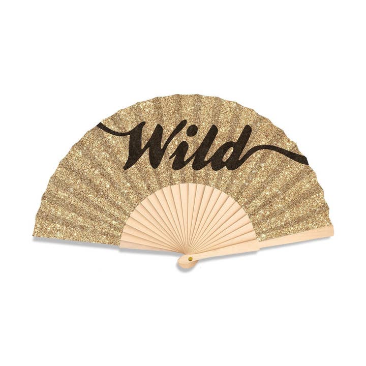 Leque com glitter dourado champanhe de 23 cm por atacado de Fantastico Fans