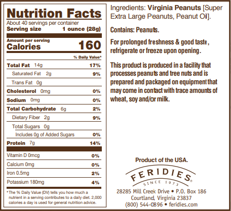 FERIDIES - Wholesale Nuts - 36oz Tin Unsalted Super Extra Large Virginia Peanuts1