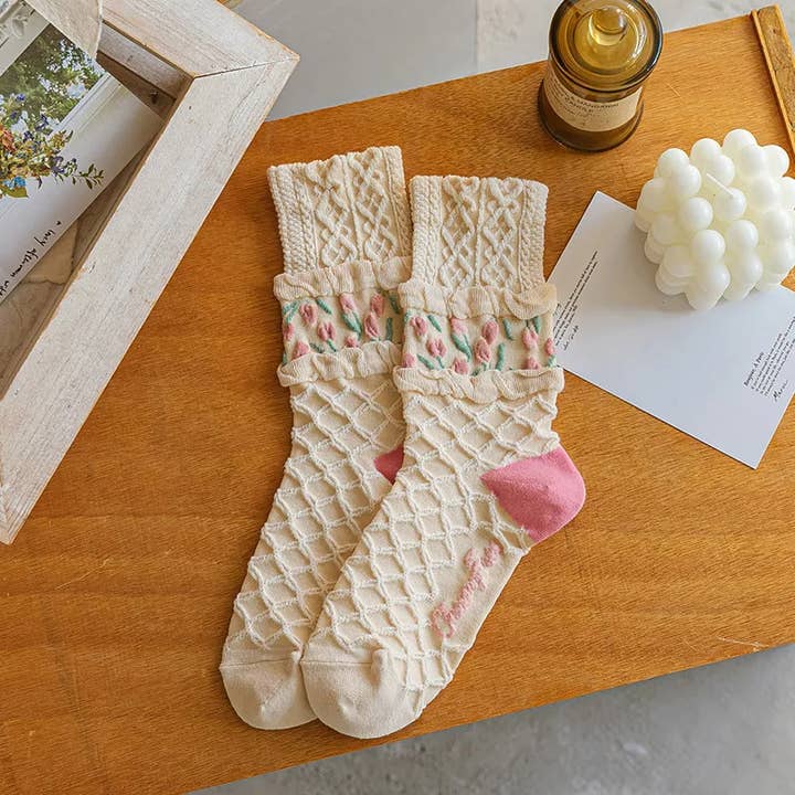 🌸 Best-Selling Floral Cotton Socks for Women for wholesale by Yaya's Luxe Wholesale