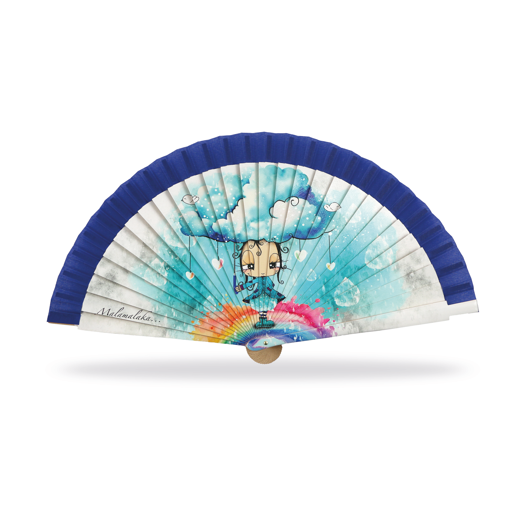 Cuatrogotas - Wholesale Party/Paper Folding Fan - Malamalaka Fan, made of natural wood WATER. Ref-M31151