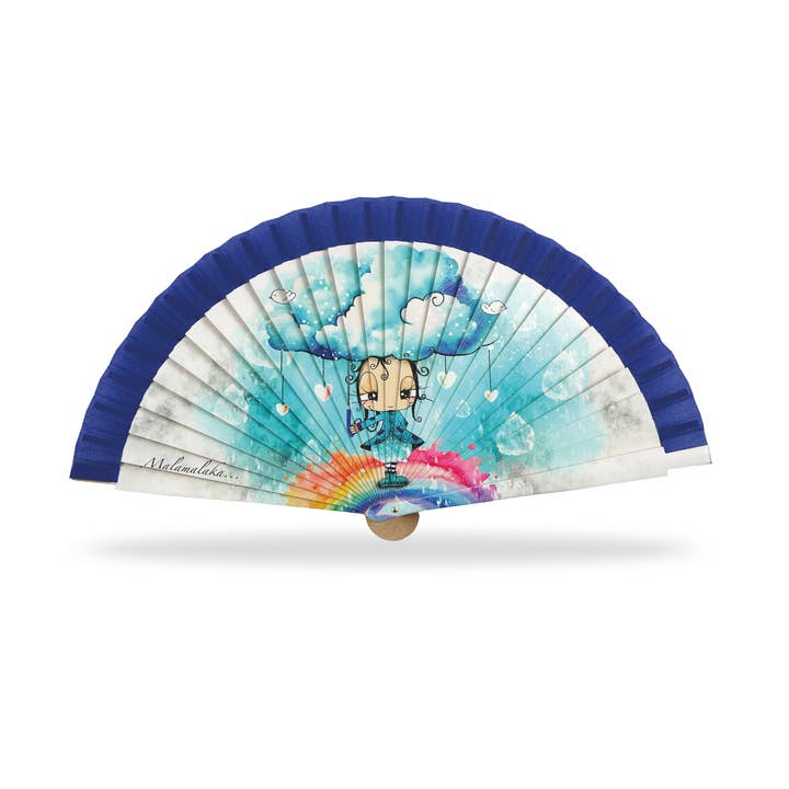 Cuatrogotas - Wholesale Party/Paper Folding Fan - Malamalaka Fan, made of natural wood WATER. Ref-M31151