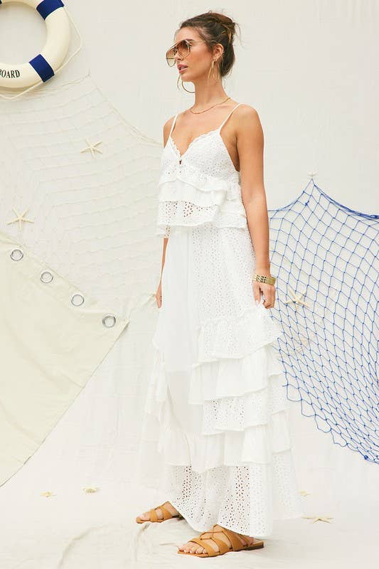 Off White Eyelet Ruffle Maxi Skirt for wholesale on Faire11