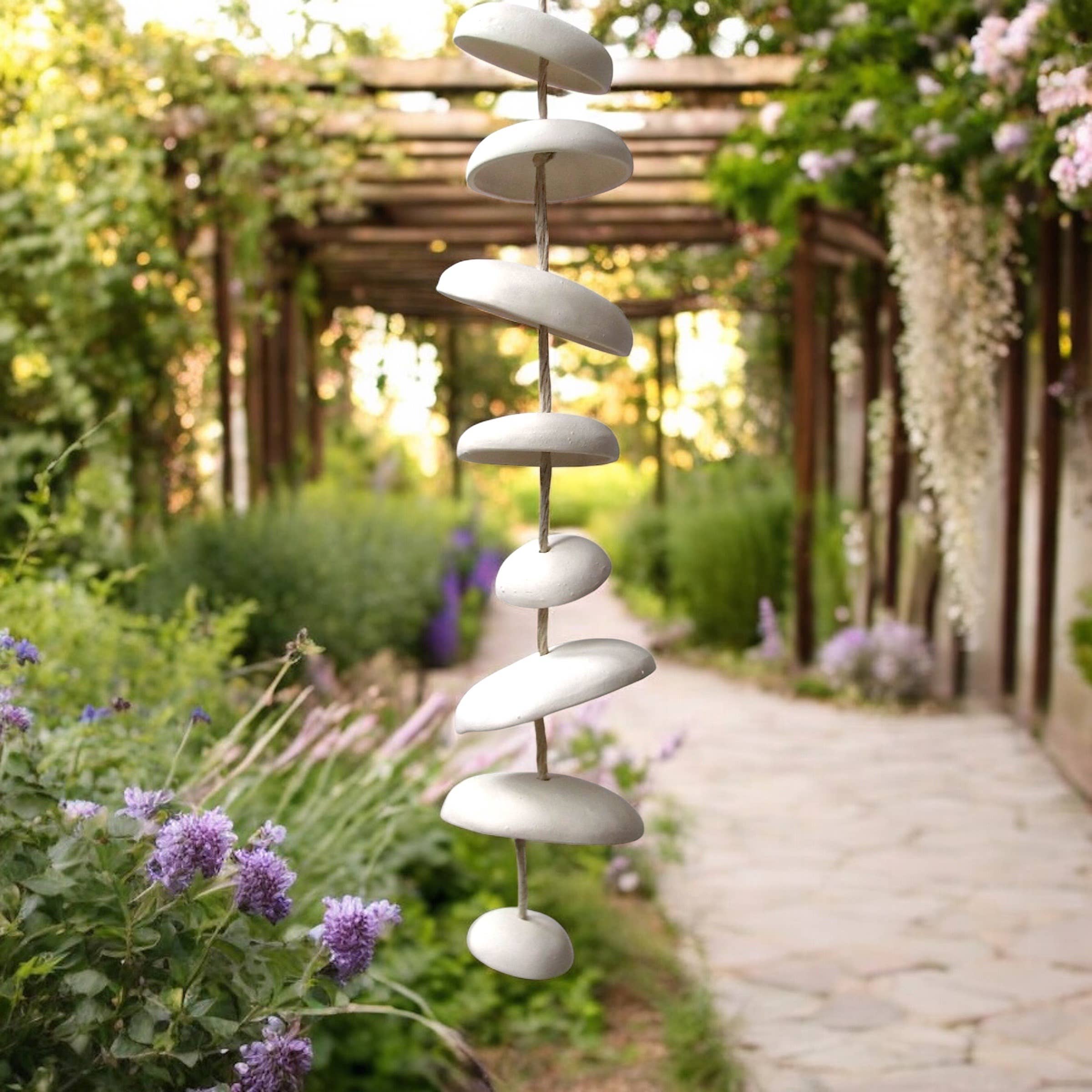 Mudpuppy Ceramic Studio - Wholesale Wind Chime - Moon Chimes Half Stack Unglazed Natural Buff Stoneware1