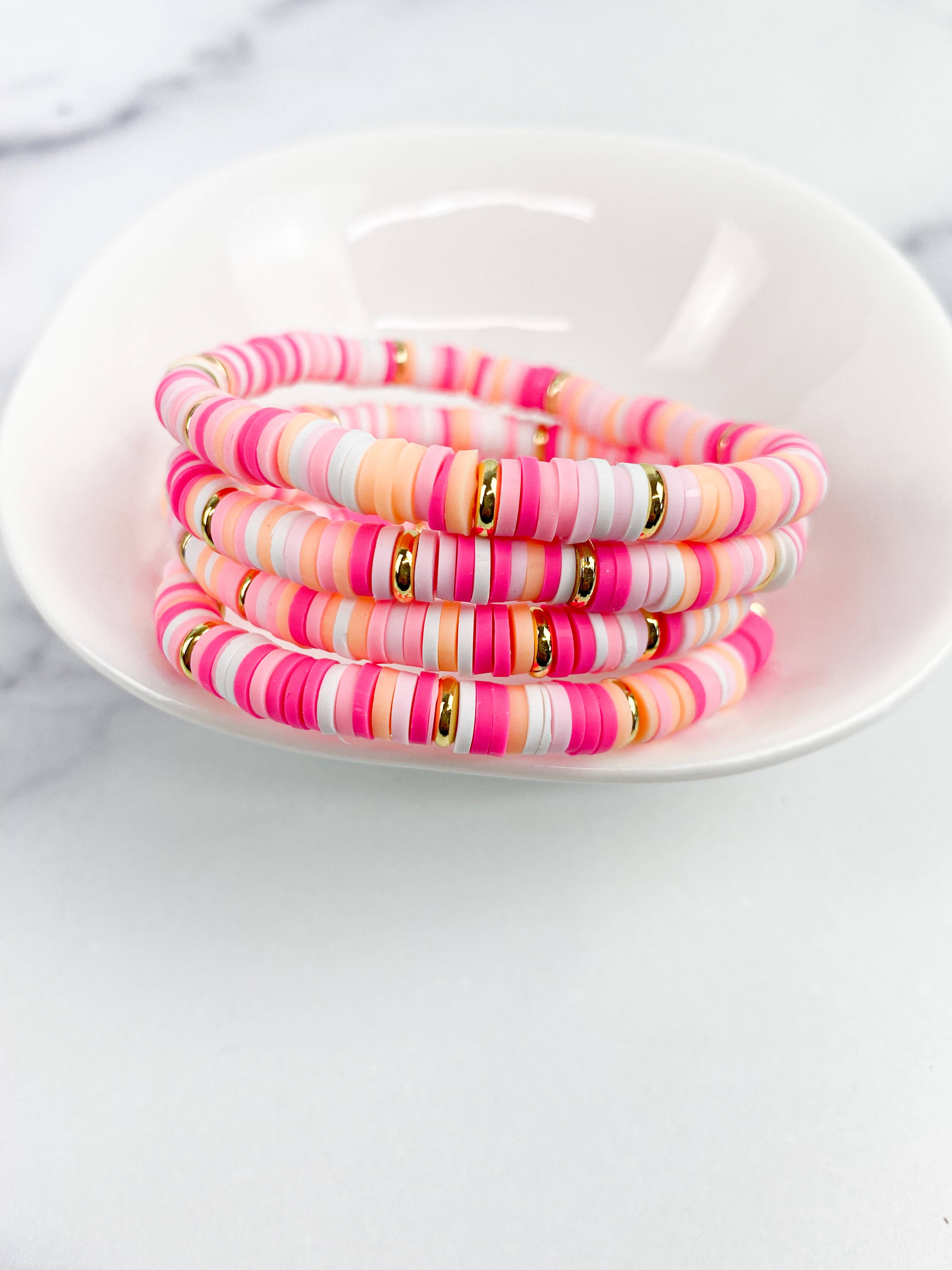 The Mod Miss - Wholesale Beaded bracelet - Heishi Small 6mm Color Pop Bracelet "Pink Peaches"