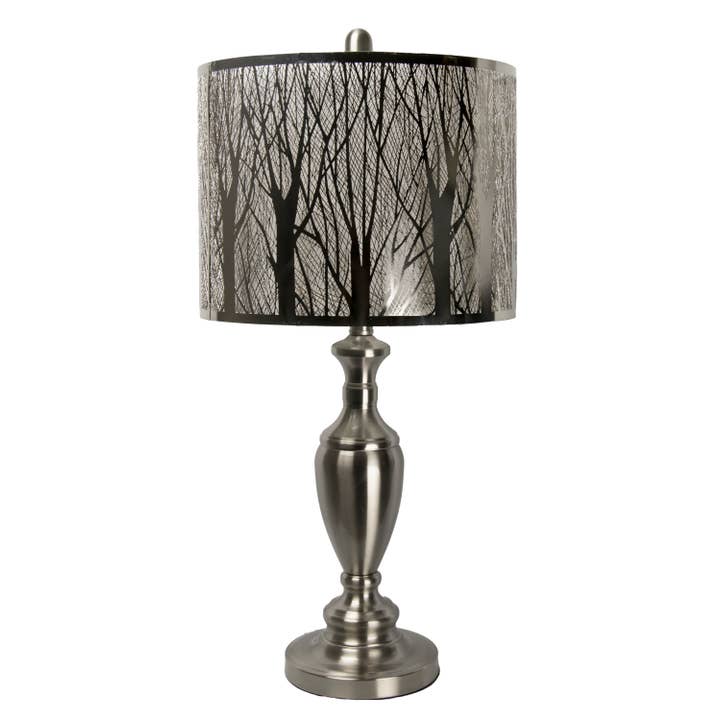 LumiSource and Grandview Gallery - Wholesale Accent/Desk Lamp - 27" Brushed Nickel Table Lamp w/ Laser Cut Tree-Scene Shade