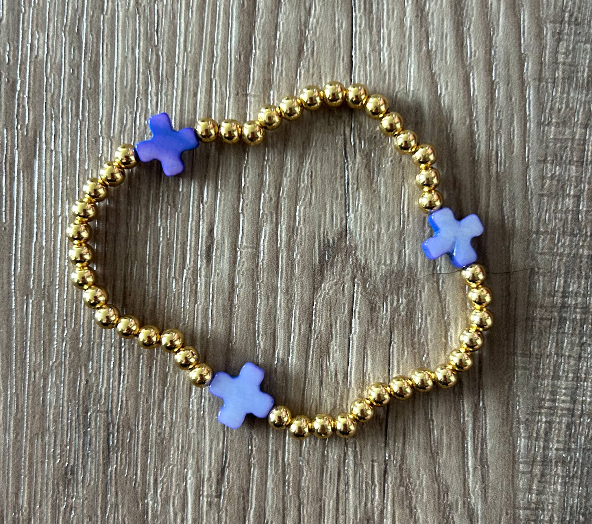 JILLIAN INK LLC - Wholesale Beaded Bracelet - Gold with Colored Cross Beaded Stretch Bracelet7