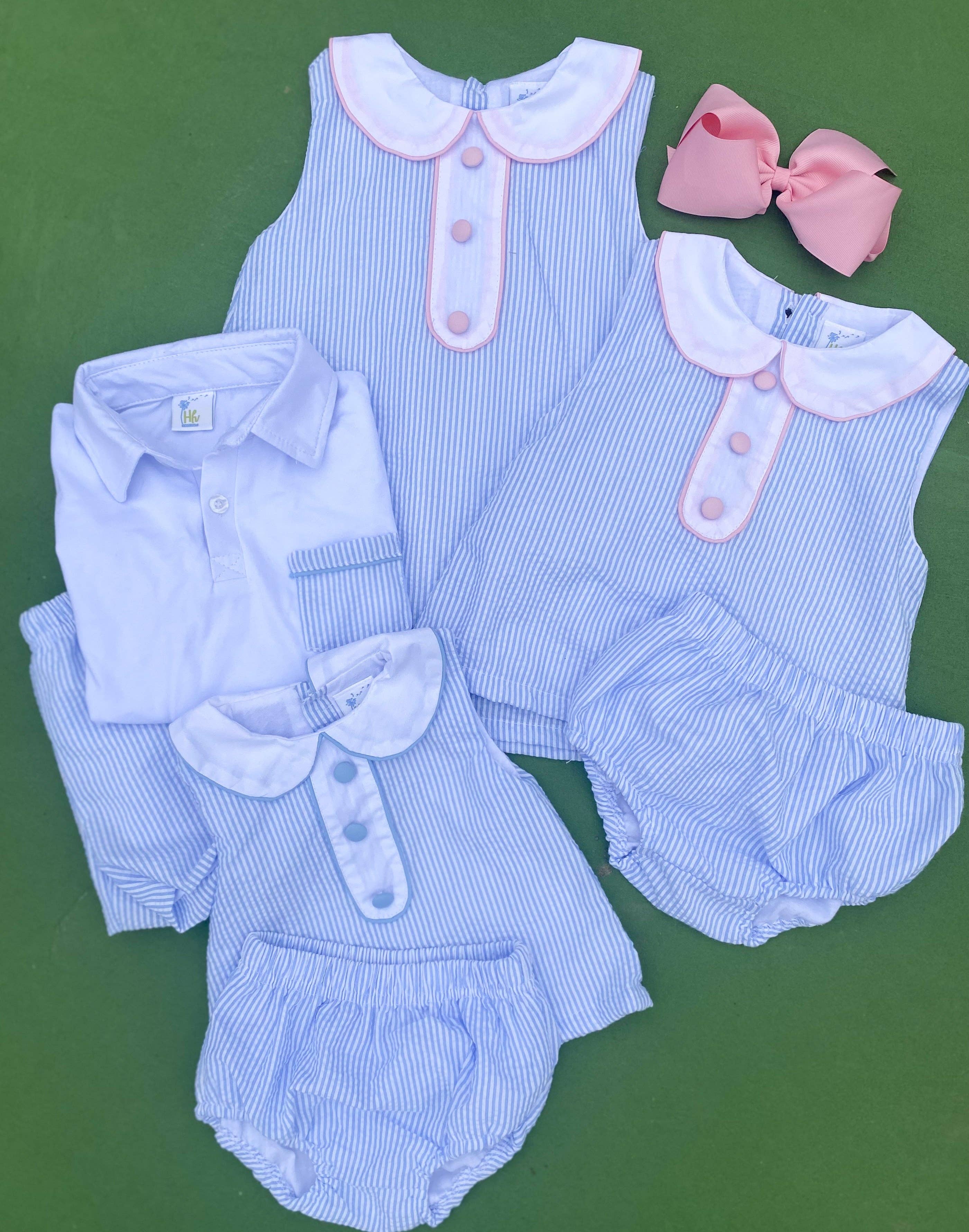 Huckleberry Hill Kids - Wholesale Top & Short Set - Kids - Seersucker Polo Short Set1