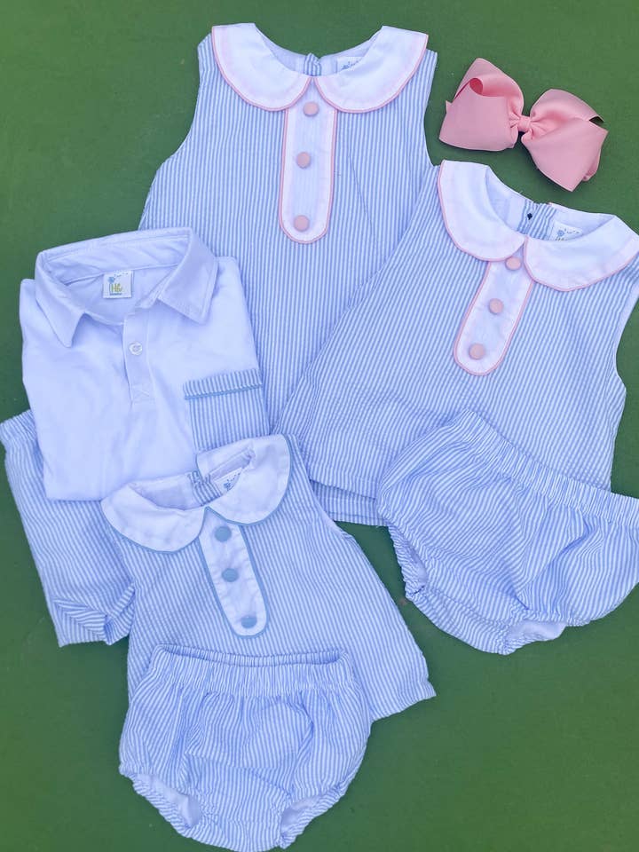 Huckleberry Hill Kids - Wholesale Top & Short Set - Kids - Seersucker Polo Short Set1
