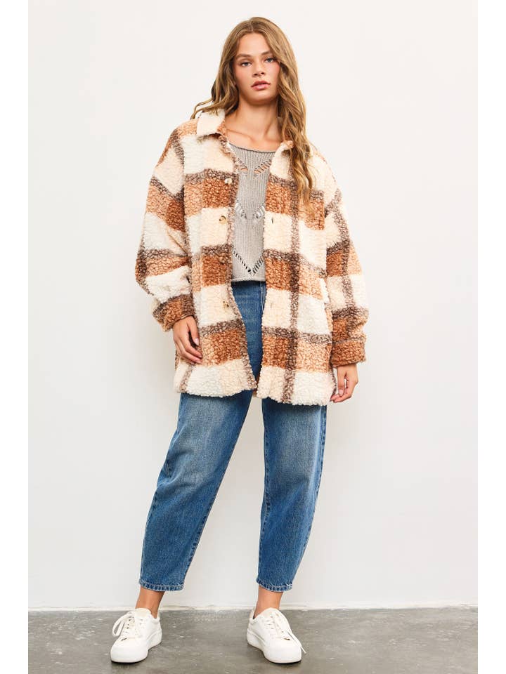 Mustard Seed - Wholesale Shirt Jacket/Shacket - Women's - BOUCLE TEXTURED PLAID SHIRT JACKET