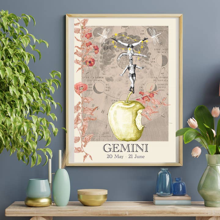 Póster del signo zodiacal Géminis, tamaño A4 para venta al por mayor de sidonie blondel