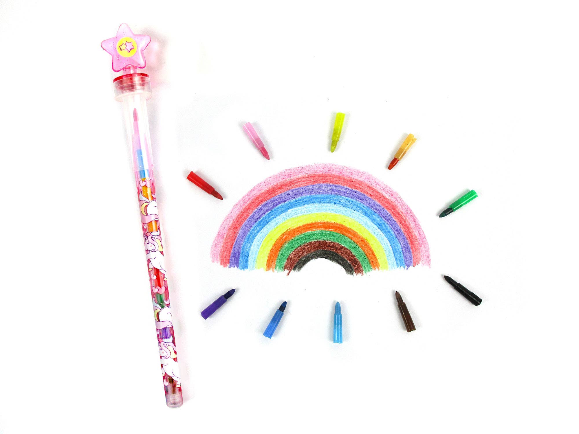 Tiny Mills – wholesale Crayons – Child & baby – Unicorn Rainbow Stackable Crayon with Stamper Topper5