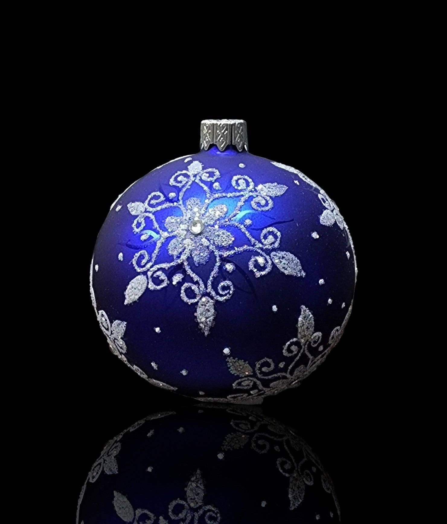Glass by Iness - Wholesale Ornament - Blue Blown Glass Ornament - Handcrafted - Fancy Snowflake Design0
