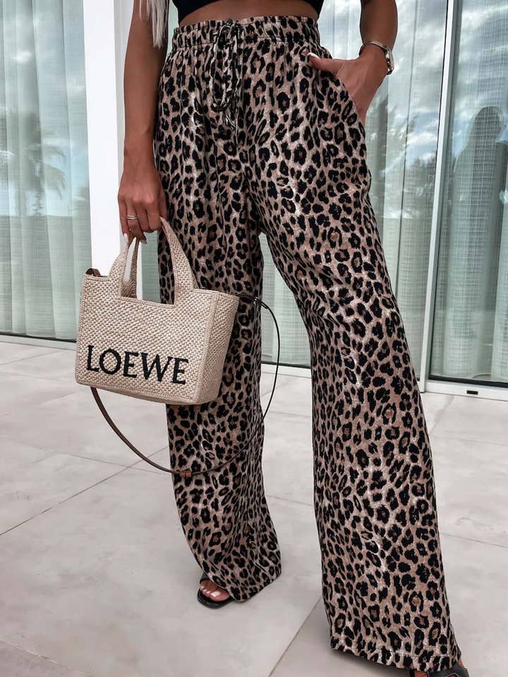 Veloria Wide Leg Drawstring Trousers-Brown for wholesale by Catwalk Wholesale