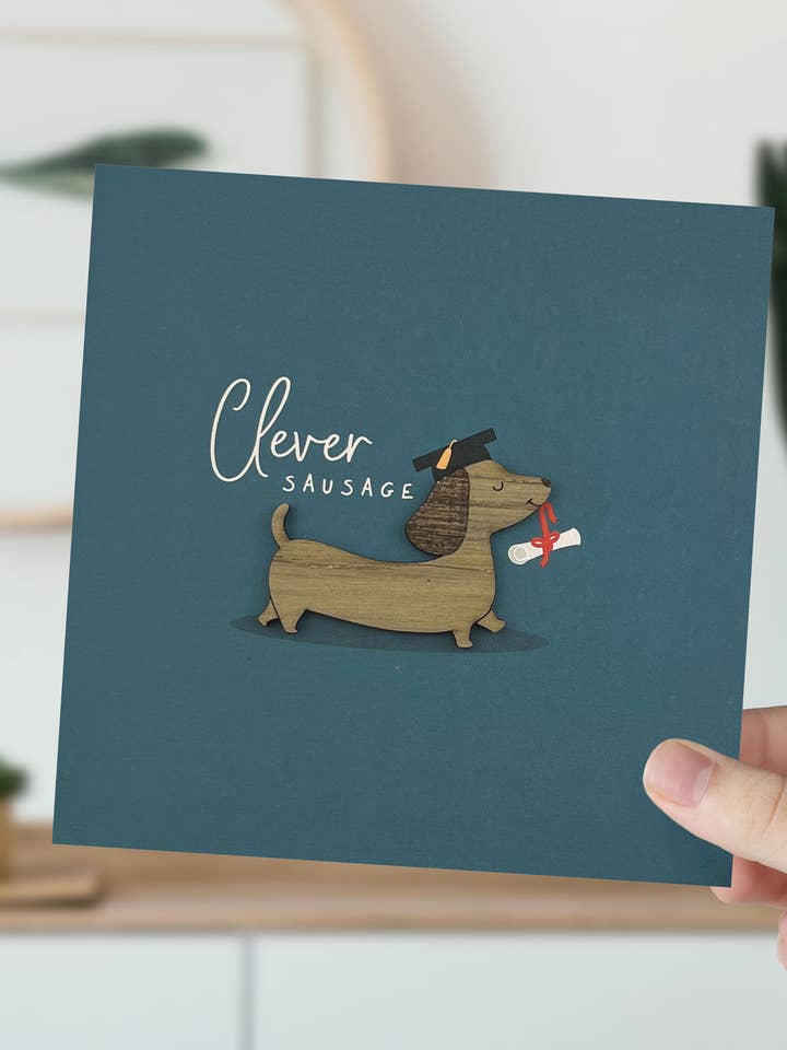 'Clever Sausage' Dog Graduation Card for wholesale by KDee Designs