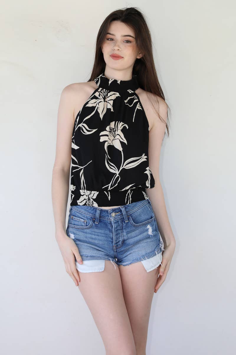 ANGIE - Wholesale Blouse - Women's - C2570-W921 HIGH NECK PRINTED TANK WITH SMOCKED WAIST3