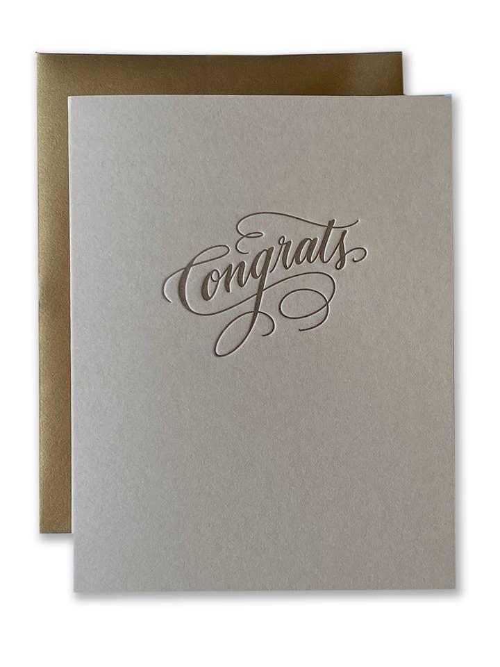 Herzlichen Glückwunsch Script Letterpress Card für den Großhandel von Ladyfingers Letterpress