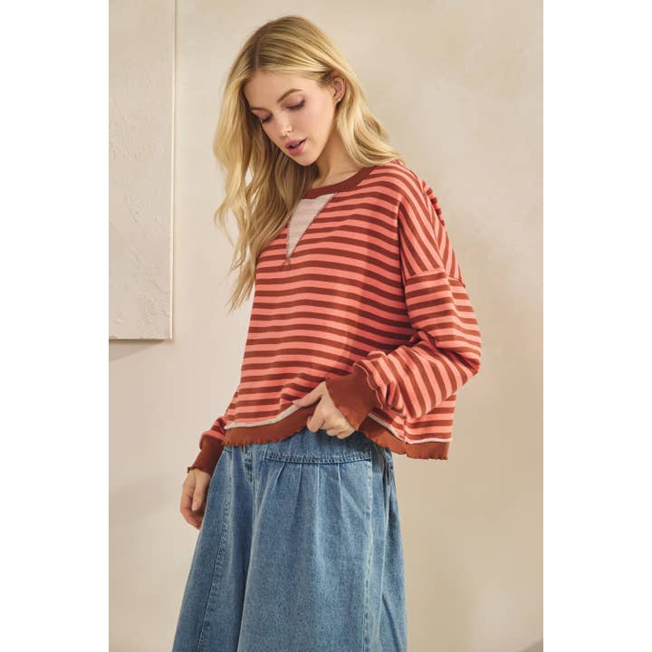 Veveret - Wholesale Tunic - Women's - Cropped Striped French Terry Top25