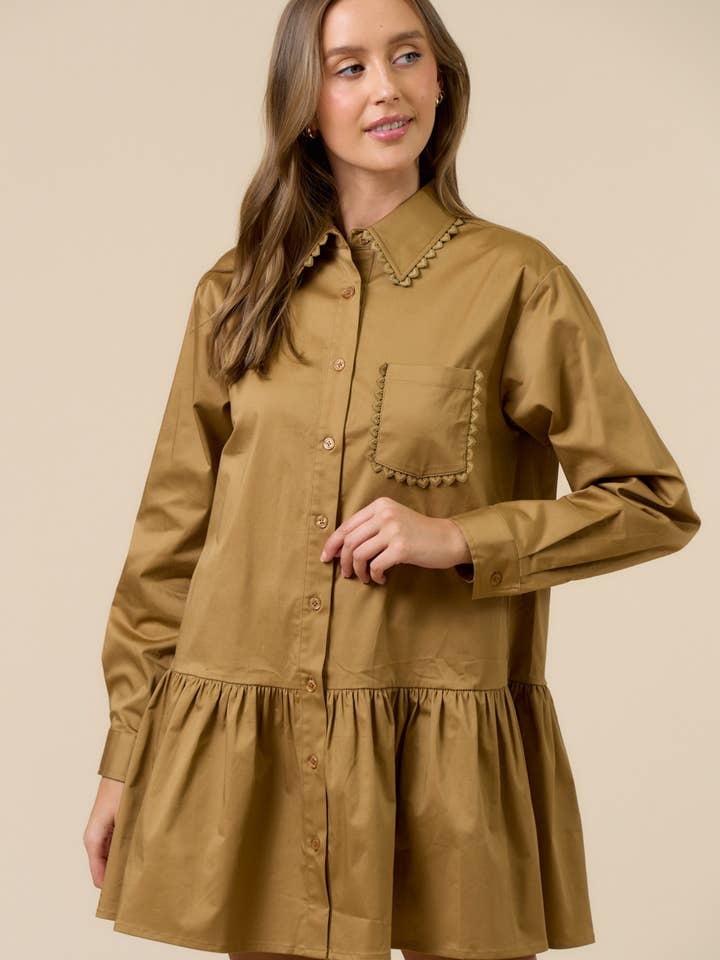 Robe chemise classique à manches longues avec col ILD6523 pour la vente par Lalavon