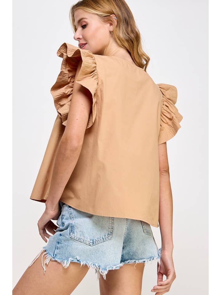 Strut & Bolt - Wholesale Blouse - Women's - Flutter Ruffle Sleeve Poplin Top15