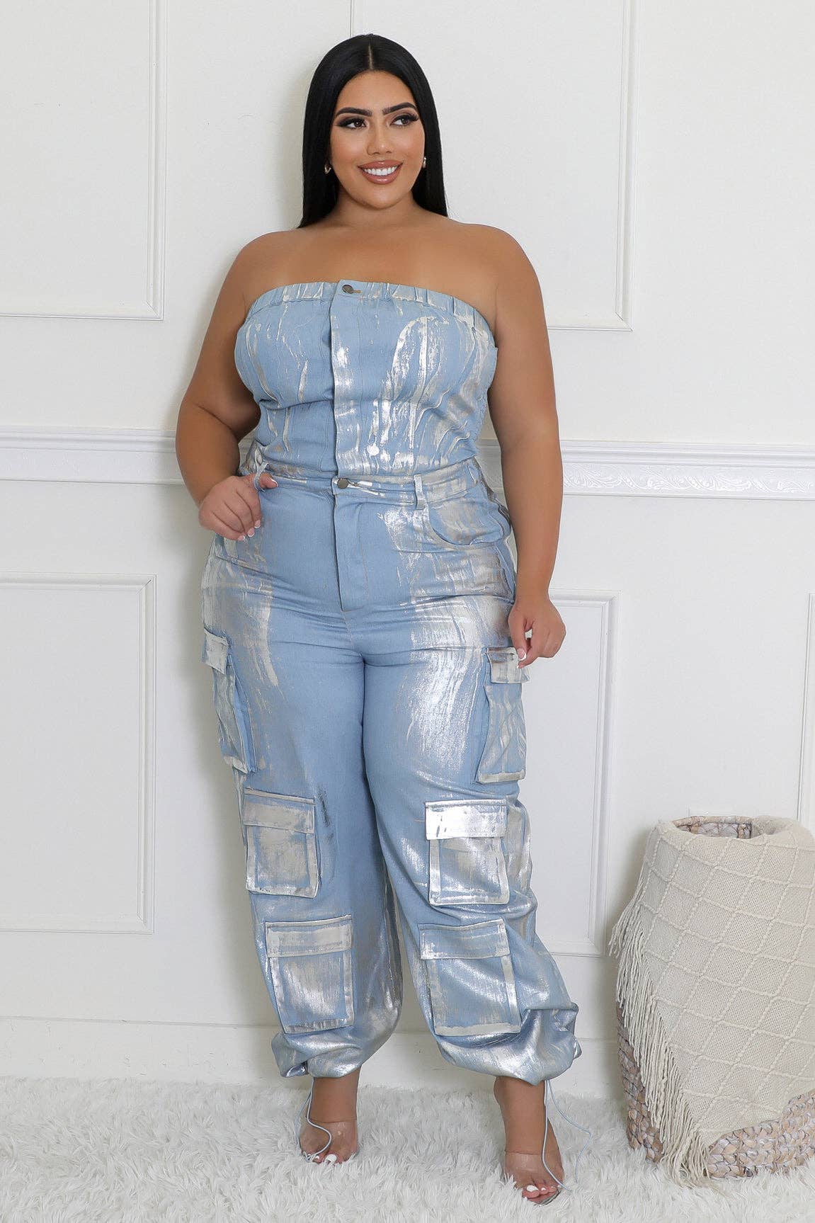 5besties inc – wholesale Jumpsuit – Women's – FOIL PRINT DENIM STRAPLESS JUMPSUITS8