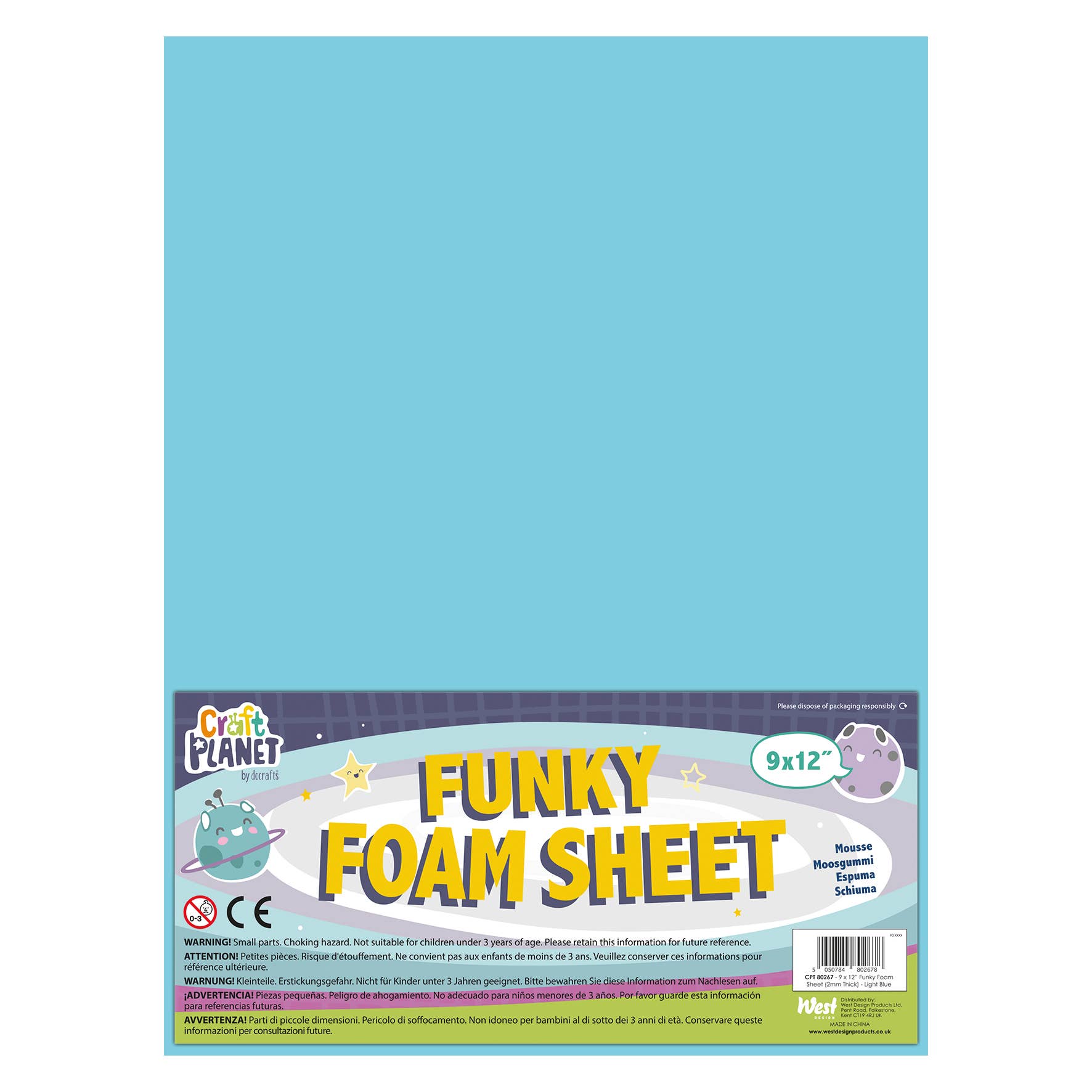 West Design Products - Wholesale Craft Supplies - Craft Planet 9 x 12" Funky Foam Sheet 2mm Thick, Light Blue0