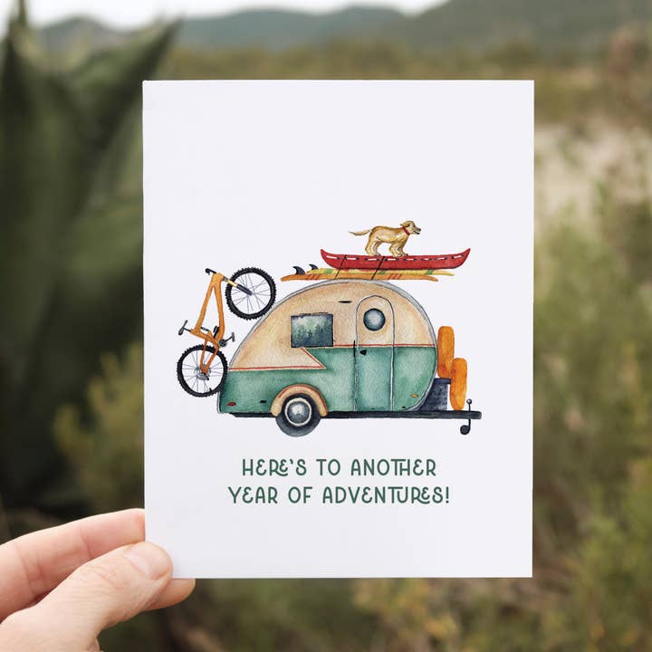 Watercolor Wednesday | Adventure Art & Stationery - Wholesale Birthday Card - Adventure Birthday Card | Retro Camper Design