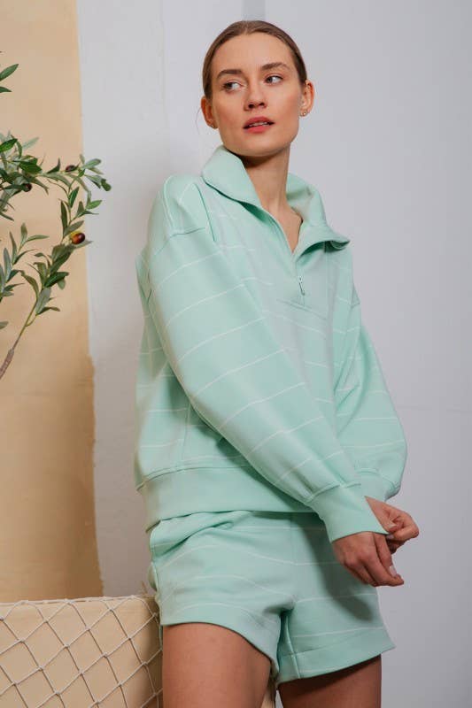 Sunday Morning - Vente Sweat-shirt – femme - T7299PL37 PULL À COL MONTANT À RAYURES ET FERMETURE ÉCLAIR DE GRANDE TAILLE 16