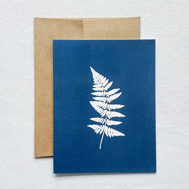 Fern nr. 8 | Blanco kaart met botanisch cyanotype voor wholesale door Atwater Designs