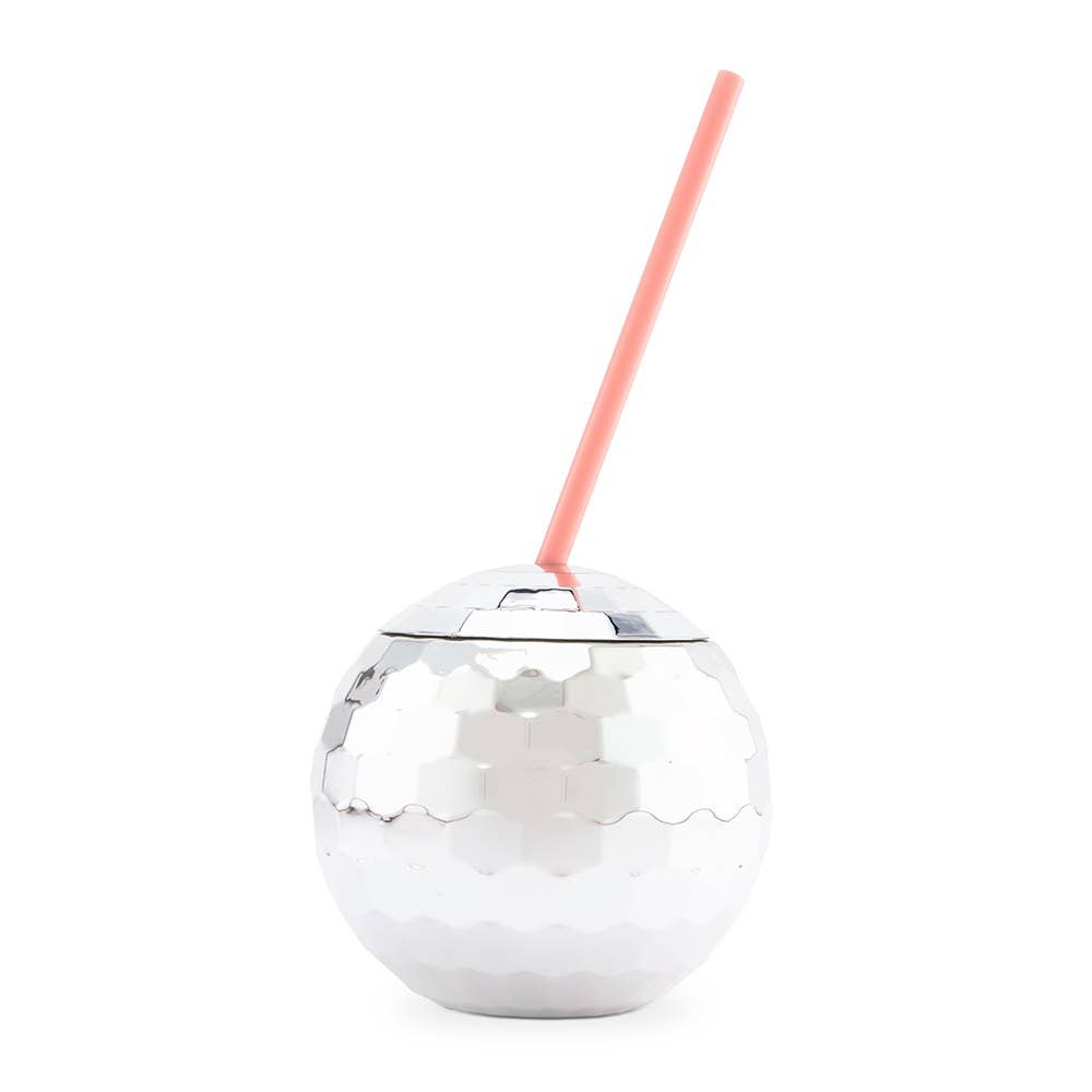Weddingstar Inc. - Wholesale Insulated Mug/Tumbler - Bridal Party Disco Ball Tumbler Cup - Silver With Pink Straw1