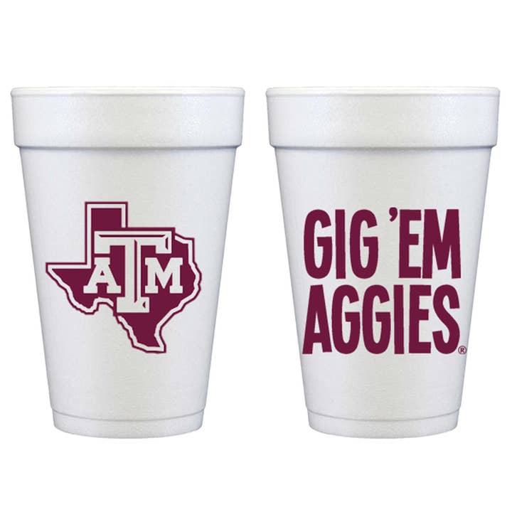 Two Funny Girls - Wholesale Disposable Cup - Foam Cup - Texas A&M University/Gig 'Em Aggies (10 ct bag)