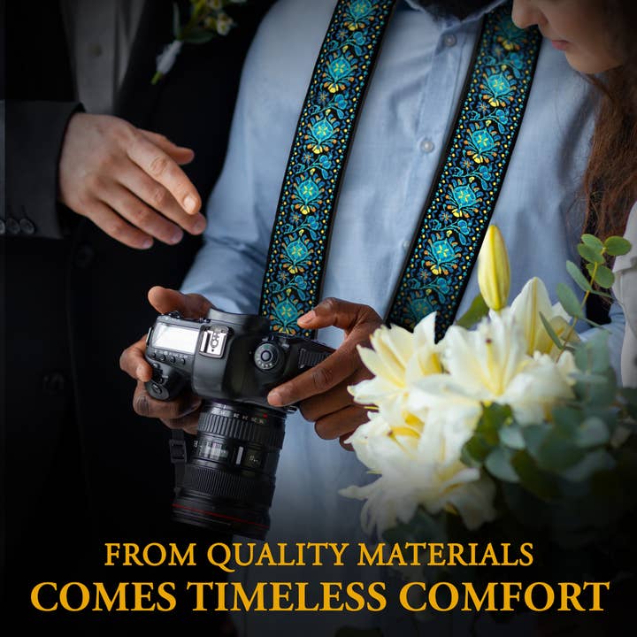 Gradzo - Vendita all'ingrosso Cinghia per fotocamera - Tracolla per fotocamera con ricamo personalizzato - Tracolla per fotocamera in tessuto blu4