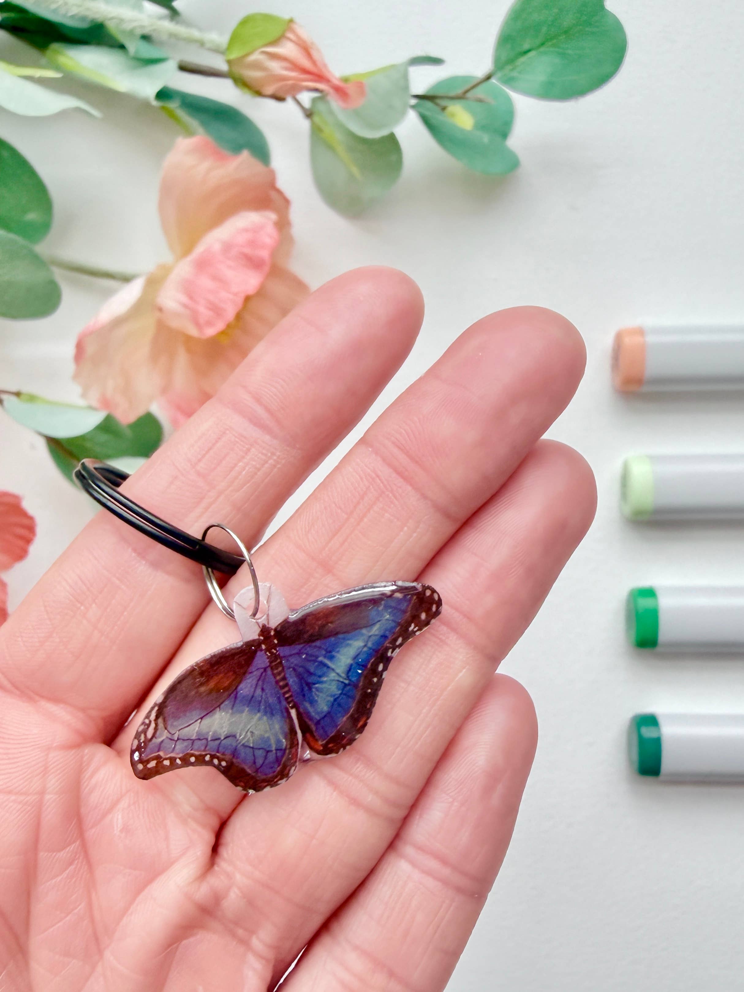 D. Prince Designs - Wholesale Keychain - Women's - Hand-Illustrated Blue Morpho Butterfly | Handmade Acrylic + Resin Keychain1