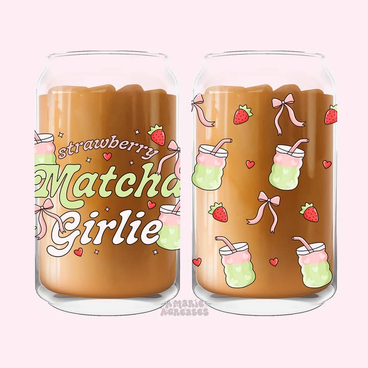 amarieacreates - Venta al por mayor Vaso/copa - Vaso de Cristal de Fresa y Matcha para Chicas0