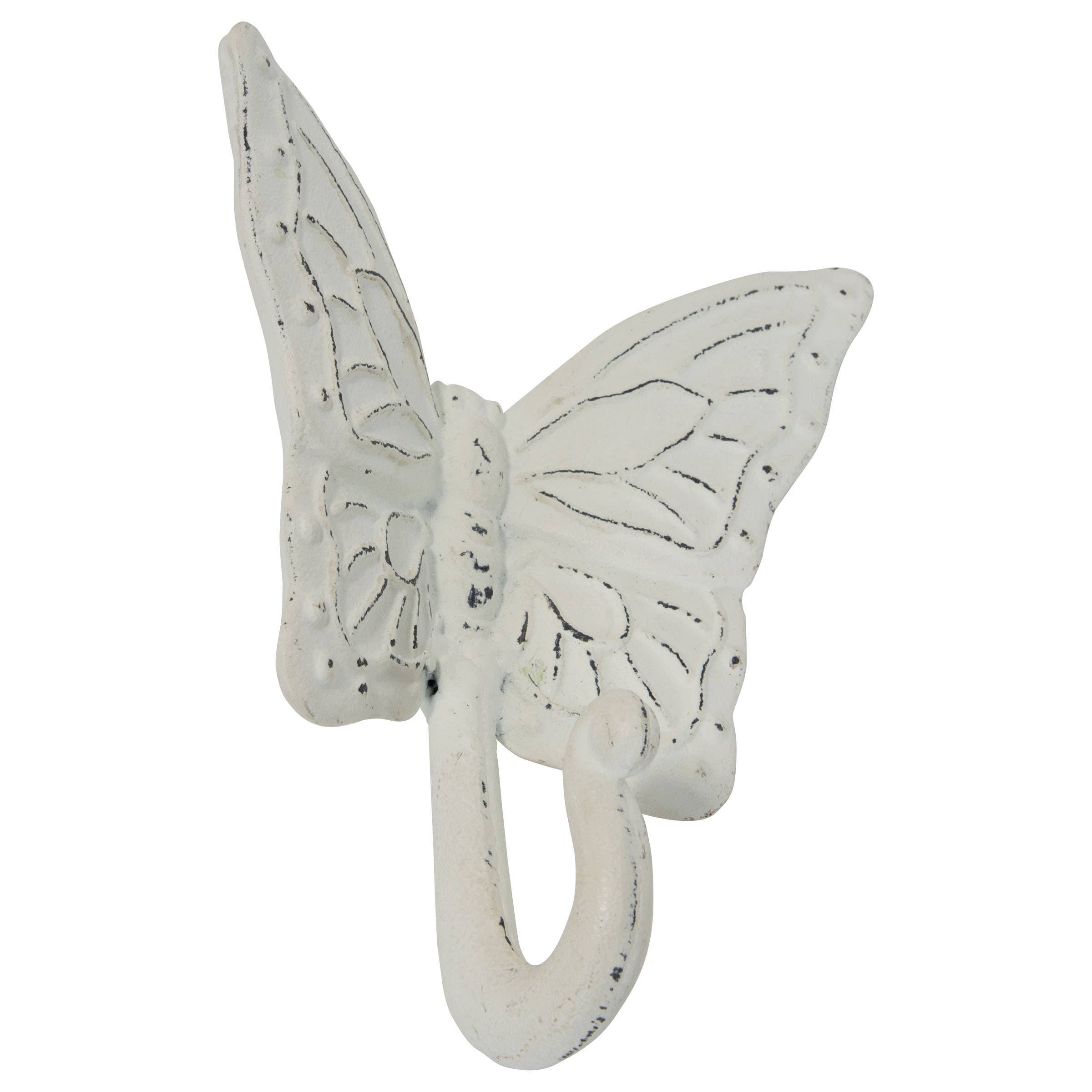 Foreside Home & Garden - Wholesale Wall Hook - Flora White Rustic Antique Metal Butterfly Wall Decor Hook5