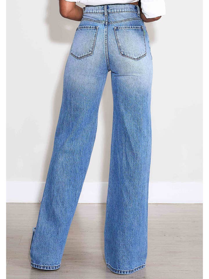 Medium Stone High-Rise Distressed Wide Leg Jeans for wholesale on Faire6