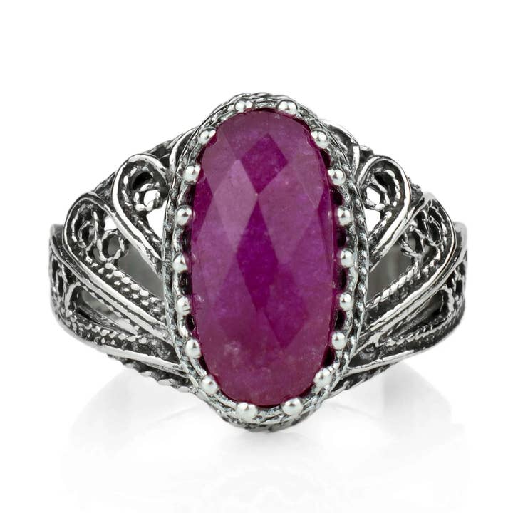 Filigranist Jewelry – wholesale Cocktail/Statement Ring – Konst Rubin Korund Ädelsten Änglavingar Kvinnor Silverring0