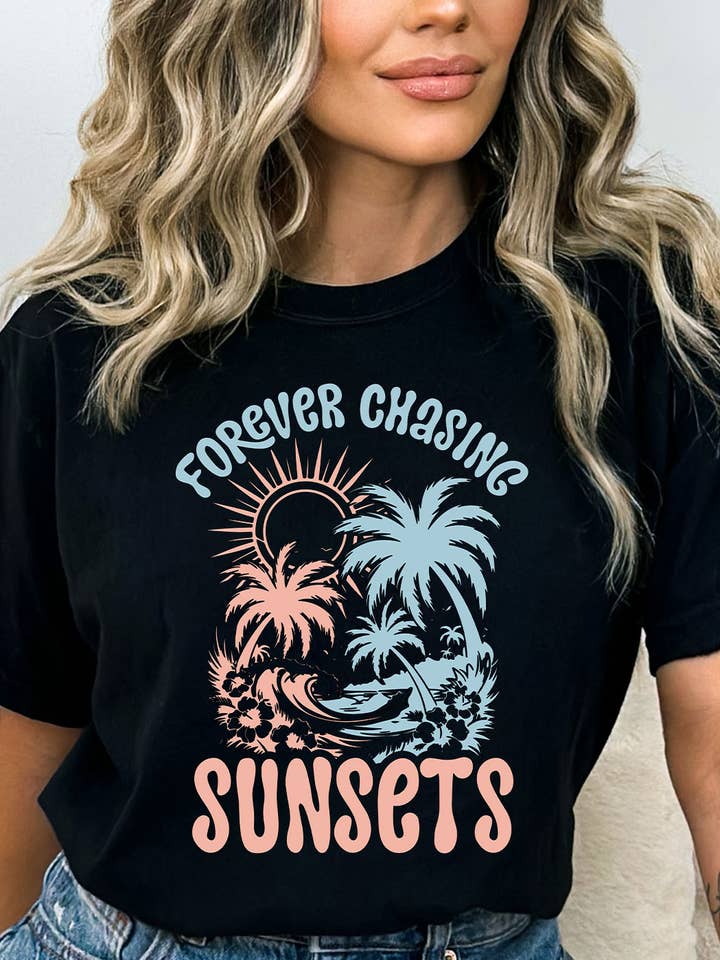Kissed Apparel - Wholesale Screen Printed T-Shirt - Kids - Forever Chasing Sunsets Beach Comfort Colors Tee0