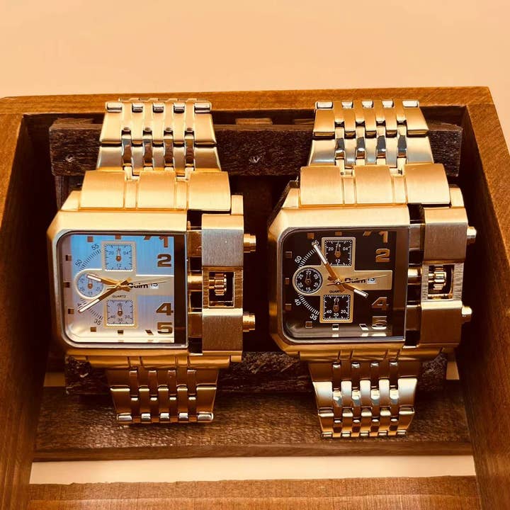 WoodWristCo - Wholesale Wrist Watch - Men's - Men Cool Square Gold Heavy Watch