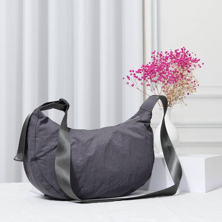 Fashion City - Wholesale Crossbody Bag - Women's - Nylon Half Moon Crossbody-Dark Colors