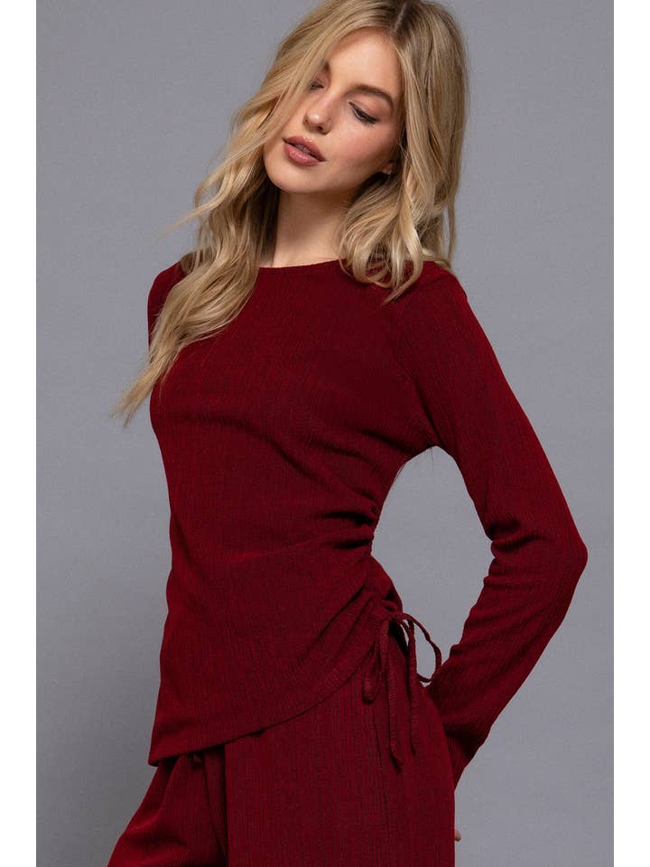 Active Basic | Active USA - Wholesale Knit Top - Women's - Long Sleeve Round Neck Side Ruched Two Tone Texture Knit Top5